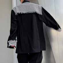 Load image into Gallery viewer, Houndstooth Frayed Panel Long Sleeve Shirt
