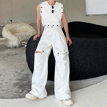 Load image into Gallery viewer, Rivet Button Sleeveless T-Shirt Detachable Wide-Leg Pants Set
