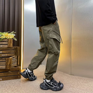 Plush Multi-pocket Cuffed Cargo Casual Pants