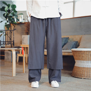 Retro Fake Two-piece Cotton And Linen Loose Skirt Pants