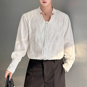 3D Embroidered Padded Shoulder Draped Shirt