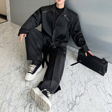 Load image into Gallery viewer, American Style Padded Shoulder Cardigan Sweatshirt Straight Casual Pants Two-piece Set
