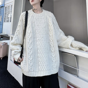 Cable Beaded Loose Knitted Thick Sweater