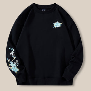 Embroidered Loose Round Neck Fleece Sweatshirt