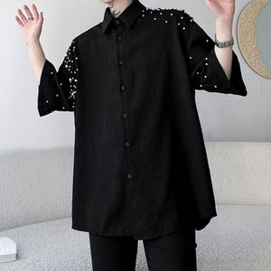 Hidden Texture Beaded Short-sleeved Shirt