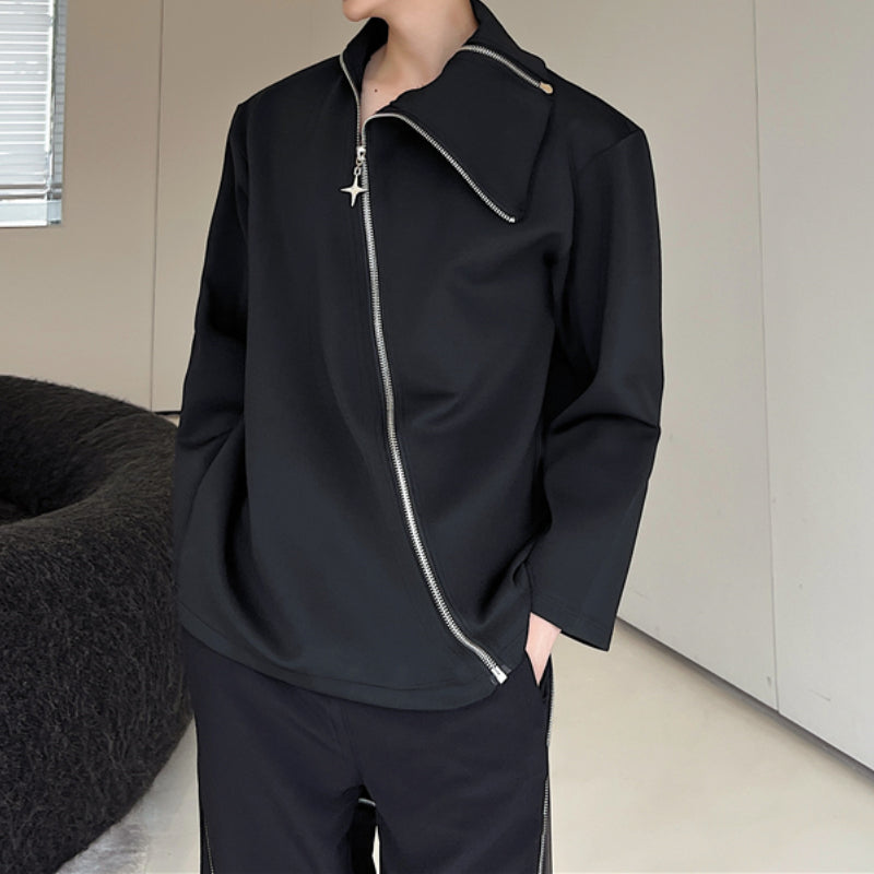 Diagonal Zip Lapel Long Sleeve Sweatshirt