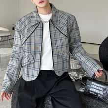 Load image into Gallery viewer, Casual Cropped Zipper Lapel Plaid Jacket
