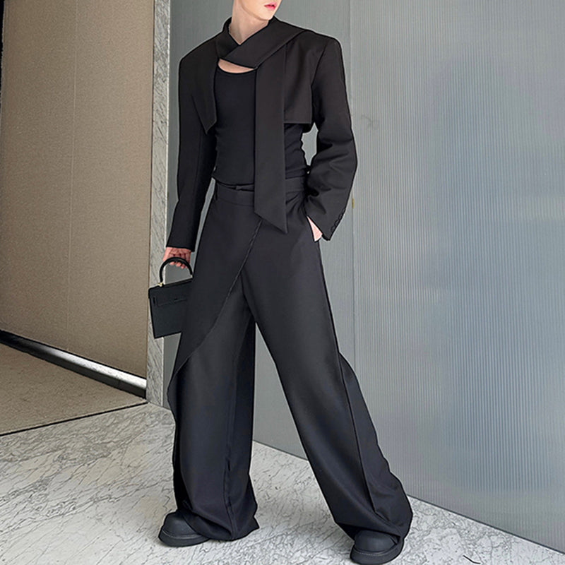 Streamer Short Wrap Shirt Wide Leg Pants Suit