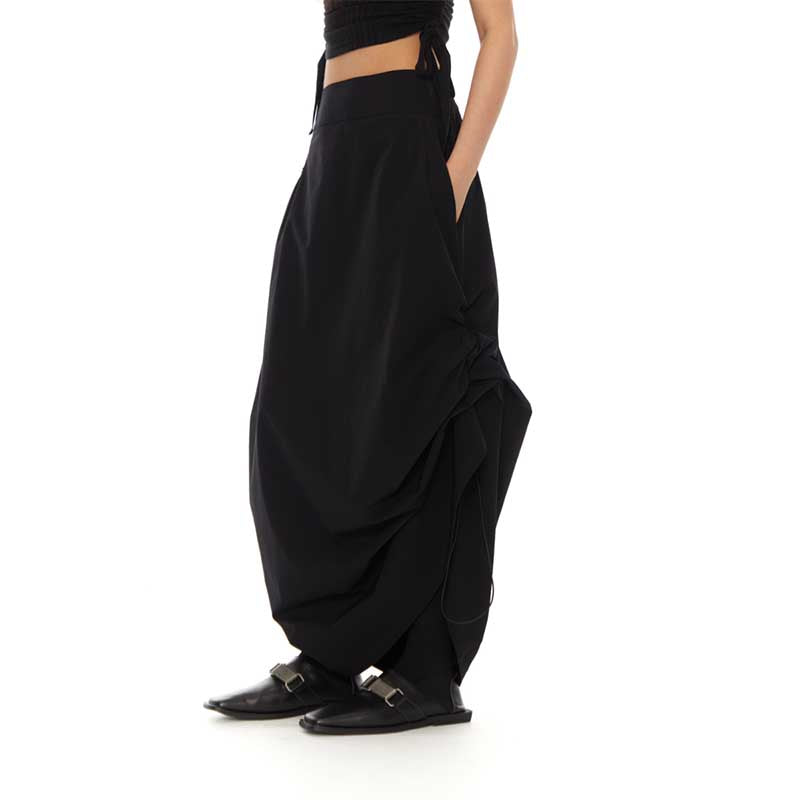 Black Drawstring Irregular Skirt