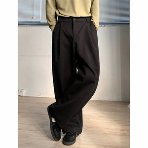 Thickened Twill Semi-elastic Wide-leg Loose Trousers