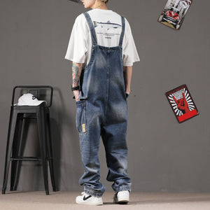 Retro Straight Loose Workwear Denim Overalls