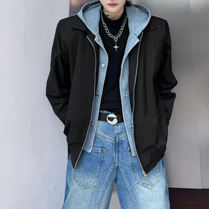 Fake Two Piece Denim Hooded Jacket