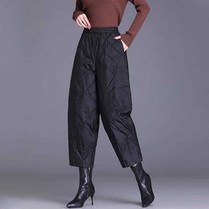 Diamond Check Elastic Waist Harem Pants