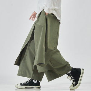 Japanese Style Flowing Straps Fake Two-piece Loose Casual Pants