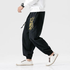 Zip Embroidered Linen Casual Harem Pants