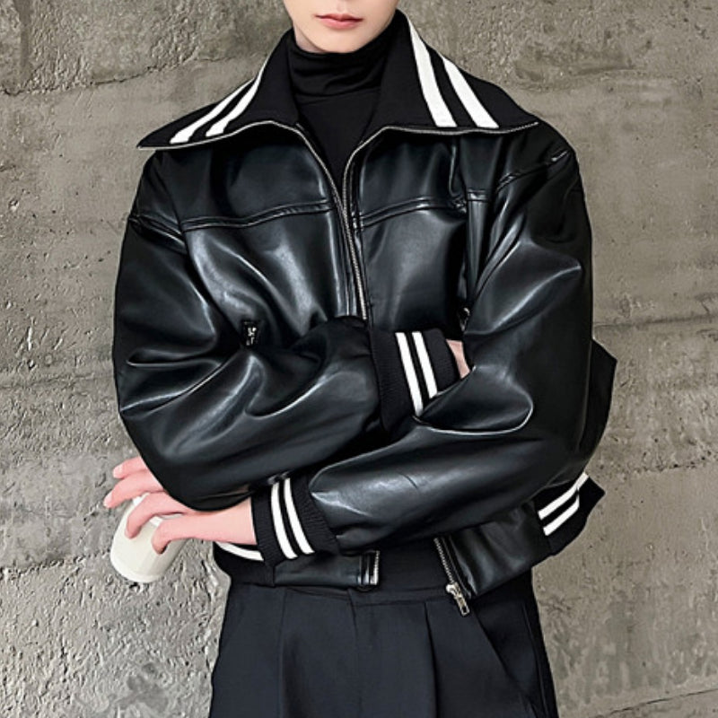 Retro Large Lapel Pu Leather Jacket