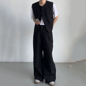 Simple Vest Wide-leg Pants Suit