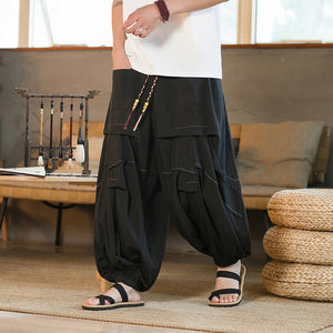 Loose Mid-rise Casual Strappy Harem Wide-leg Pants