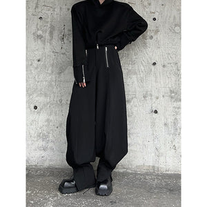 Black Zip-up Cuffed Bloomers Trousers