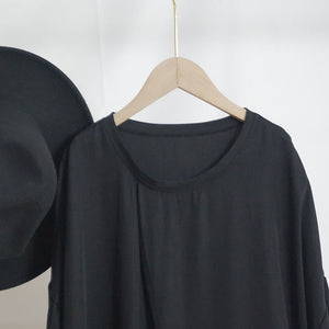 Black Simple Waist Drawstring Mid-length T-shirt