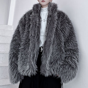 Stand Collar Buttoned Cotton Artificial Fur Short Coat