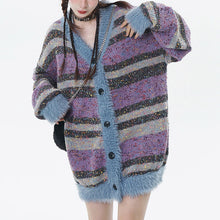 Load image into Gallery viewer, V-neck Painted Spot Contrast Stripe Oversized Cardigan
