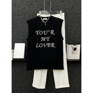 Bead Lettering Sleeveless T-shirt