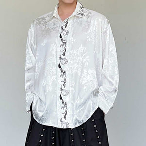 Embroidered Graphic Satin Long Sleeve Shirt