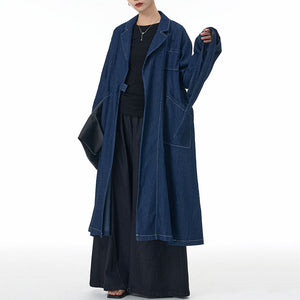 Oversized Loose Denim Long Trench Coat