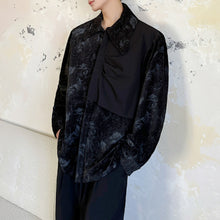 Load image into Gallery viewer, Peak Collar Velvet Jacquard Patchwork Shirt
