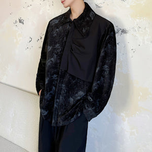 Peak Collar Velvet Jacquard Patchwork Shirt