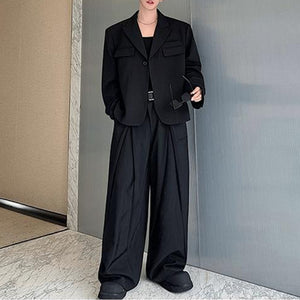 One-button Suit Jacket Pleated Wide-leg Pants Two-piece Suit