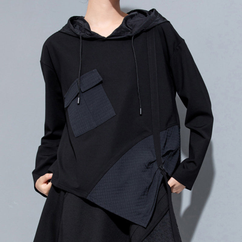 Irregular Patchwork Slit Hooded T-shirt