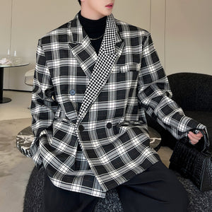 Double Collar Plaid Contrast Blazer