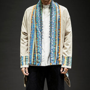 Ethnic Printed Cotton Linen Cardigan