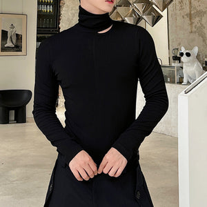 High Neck Cutout Slim Fit Long Sleeve T-Shirt