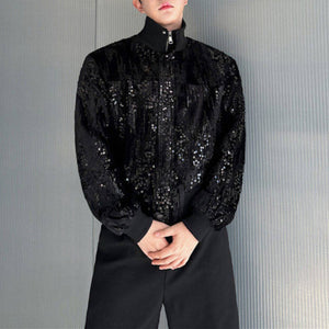 Sequined Stand Collar Anti-Wrinkle Jacket