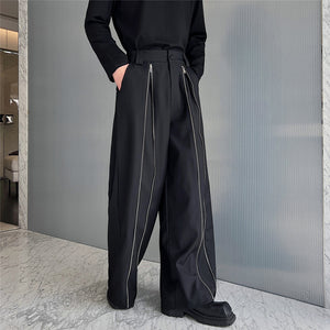 Zippered Retro Straight Casual Wide Leg Trousers