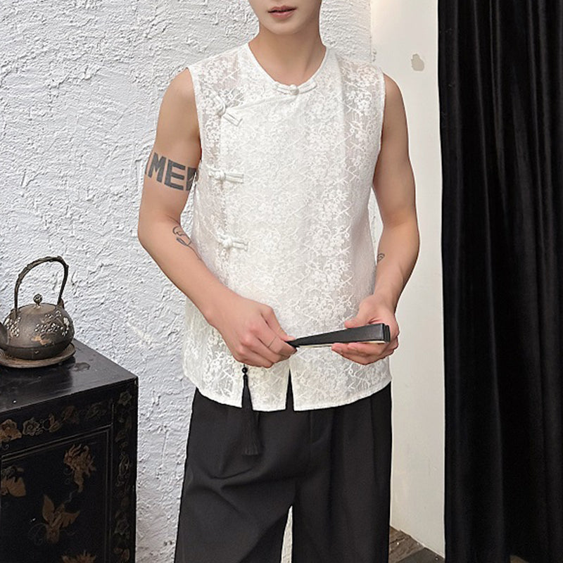 Hollow Jacquard Disc Button Vest