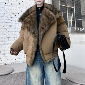 Faux Fur Plush Large Lapel Thick Warm Cotton Coat