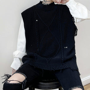 Knitted Hole Sleeveless Sweater Vest