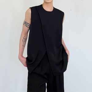 Black Slit Hem Sleeveless Vest