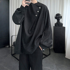 Starry Black Long Sleeve Drape Shirt