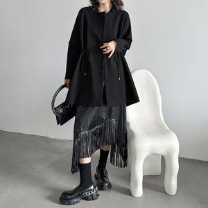 Asymmetrical Fringed Pu Leather Skirt