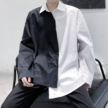 Load image into Gallery viewer, Black White Contrast Stitching Asymmetrical Shirt
