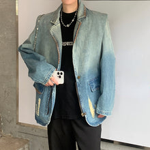 Load image into Gallery viewer, Distressed Washed Gradient Padded Denim Jacket
