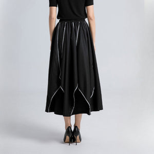 Irregular Pleated Contrast Color High Waist Skirt Pants