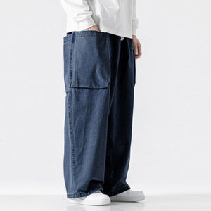 Japanese Retro Loose Large Pocket Denim Wide-leg Pants