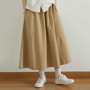 Solid Color Elastic Waist Skirt