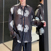 Load image into Gallery viewer, Embroidered Lace-up Slightly Sheer Long-sleeved Shirt
